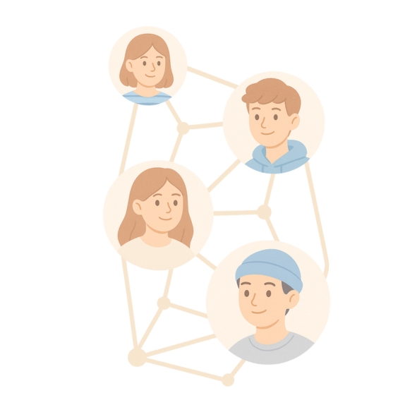 Czterech nastolatków połączonych siecią wsparcia