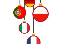 Flaki Niemiec, Portugalii, Włoch, Francji i Polski osadzone w bombkach świątecznych