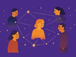 Pięcioro rodziców na nocnym niebie wśród konstelacji gwiazd jest ze sobą połączonych liniami jak gwiazdy w konstelacjach.jpg