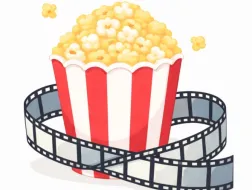 Kubełek popcorny i taśma filmowa otaczająca go