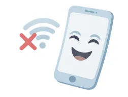 Uśmiechnięty telefon i przekreślona ikonka WiFi
