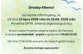 Godziny pracy Poradni OPTA w wakacje