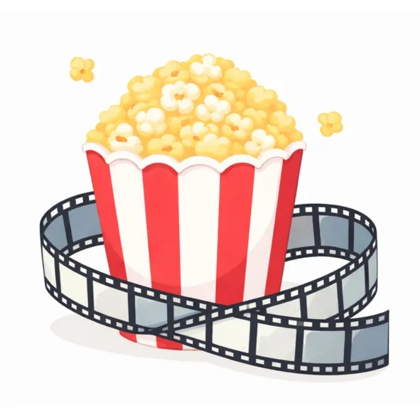 Kubełek popcorny i taśma filmowa otaczająca go