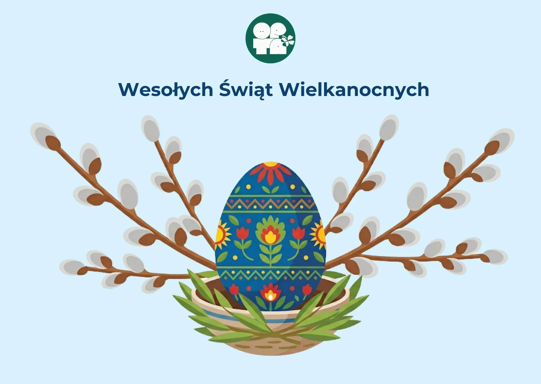 Pisanka w koszyczku z baziami